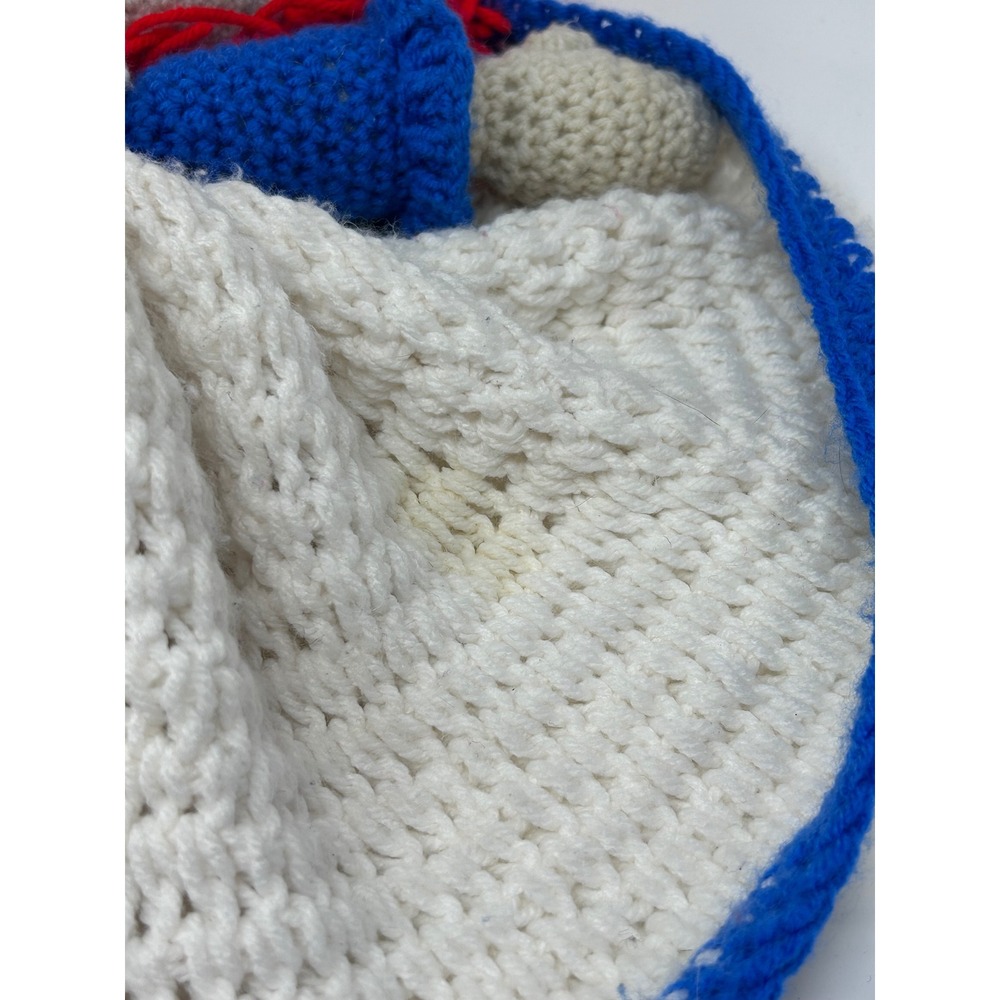 Handmade Crochet Raggedy Ann Doll Red Yarn Hair Blue Dress White Apron 24 inch - Picture 8 of 9